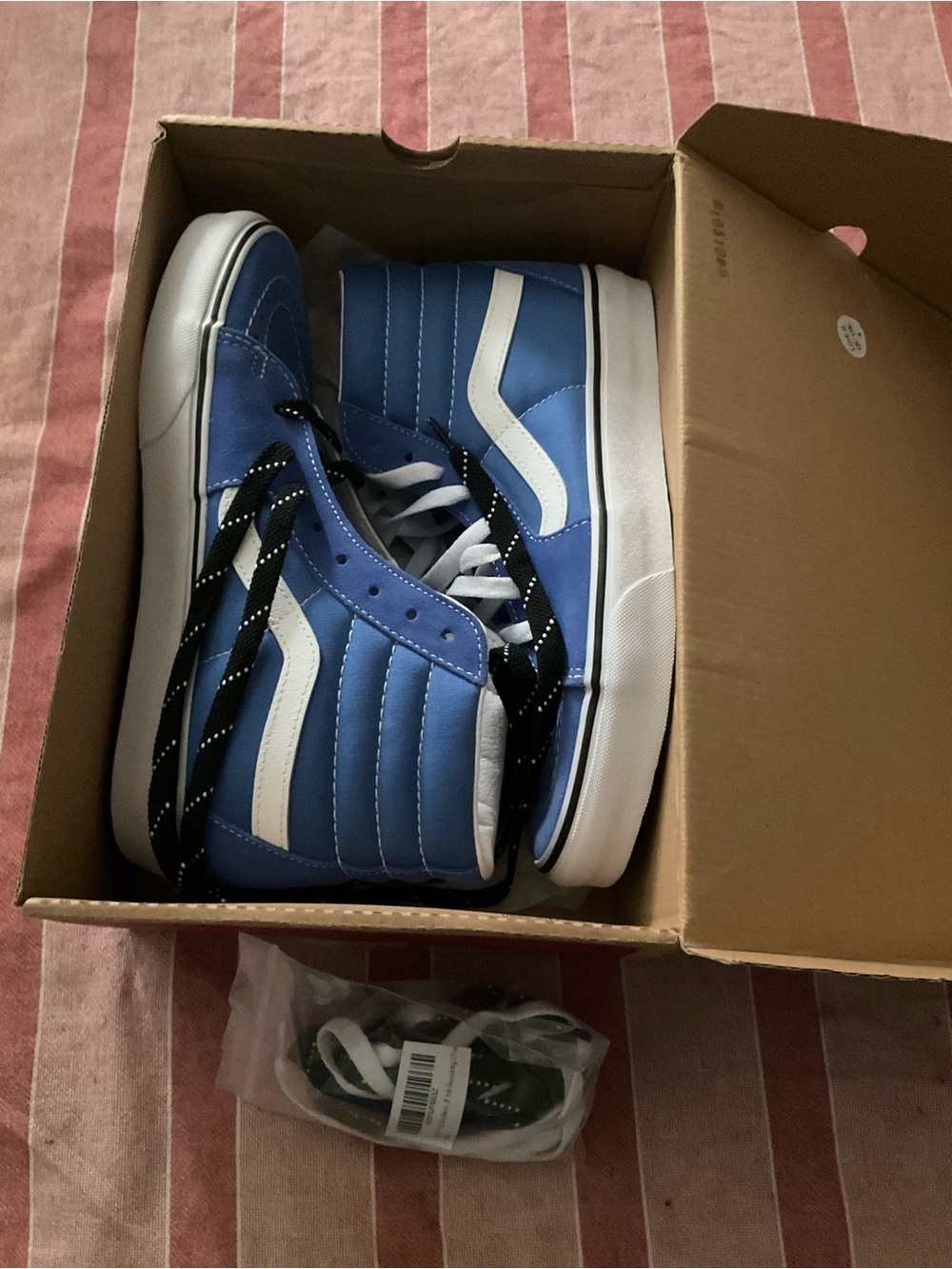 Vans Blue and White High-Top Skate Sneakers